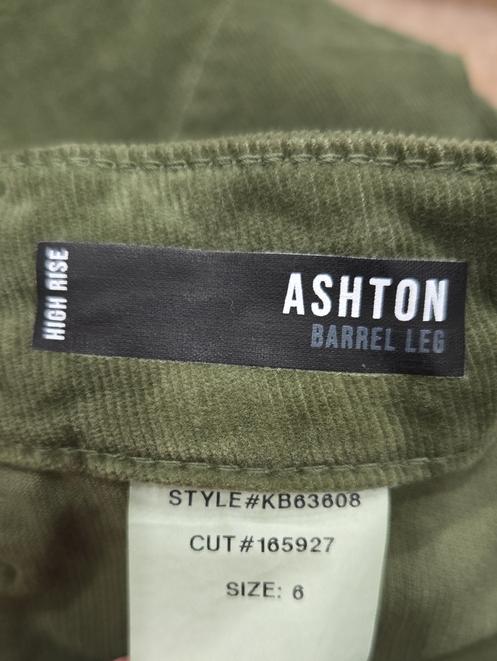 Kut From The Kloth Ashton Barrel Leg Corduroy Pants Size 6 High Rise Birch Green - Picture 9 of 10